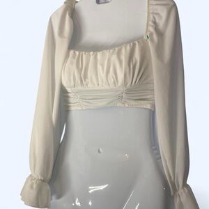White ruffle long sleeve crop top #croptop Abdika XS